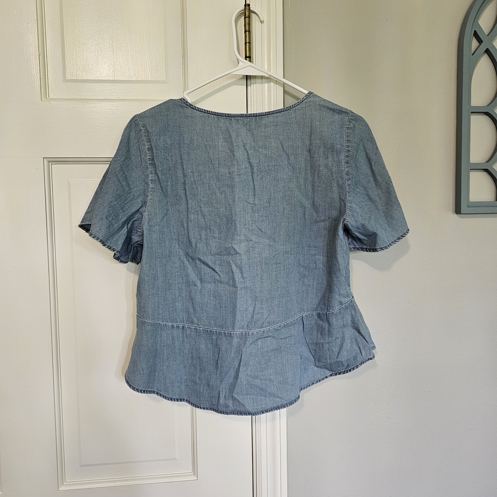 Express Blue Denim Button-Down Women's Shirt - Picture 3 of 5